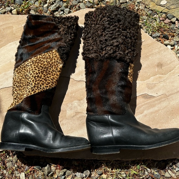 Maud Frizon Multi Pattern Fur Knee Boots - Picture 1 of 9